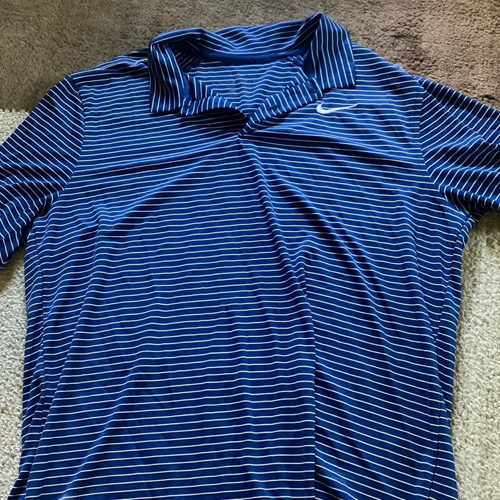 Nike Dri-Fit Button Up Navy Striped Polo Top